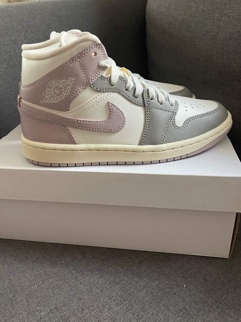 Jordan High-Top Sneaker in Lavender, Gray & Cream